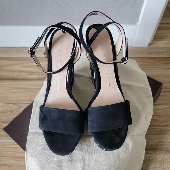 Stella Luna Atelier Paris Sheep Suede Leather Aztex Platform Wedge Sandal Black - Picture 4 of 15